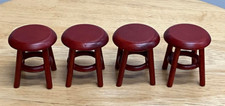 Set of 4 Miniature Red Stools, Dollhouse Red Wood Stools, Miniature Stools