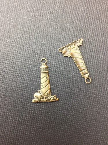 46383 - 4 Pc Small Lighthouse Charm Jewelry Finding Stamping Brass Ox - Picture 3 of 3