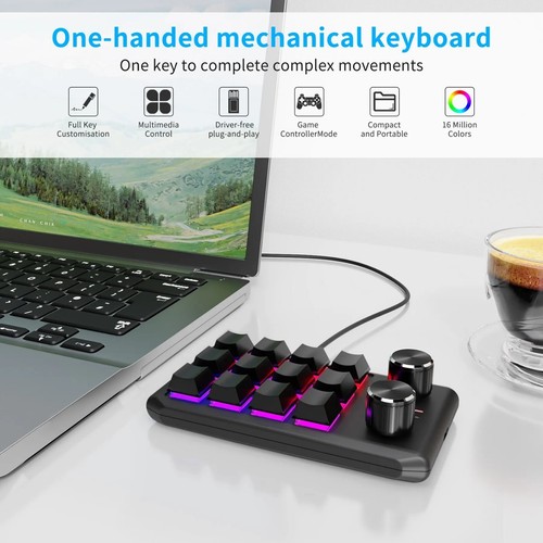 Programming Macro Custom 2 Knob Bluetooth Keyboard RGB 12 Key Copy Paste Mini Bu - Picture 2 of 6
