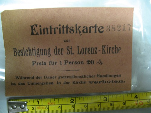 ST. LORENZ KIRCHE EINTRITTSKARTE SIGHTSEEING TICKET 1800's ORIGINAL GERMANY - Picture 2 of 4