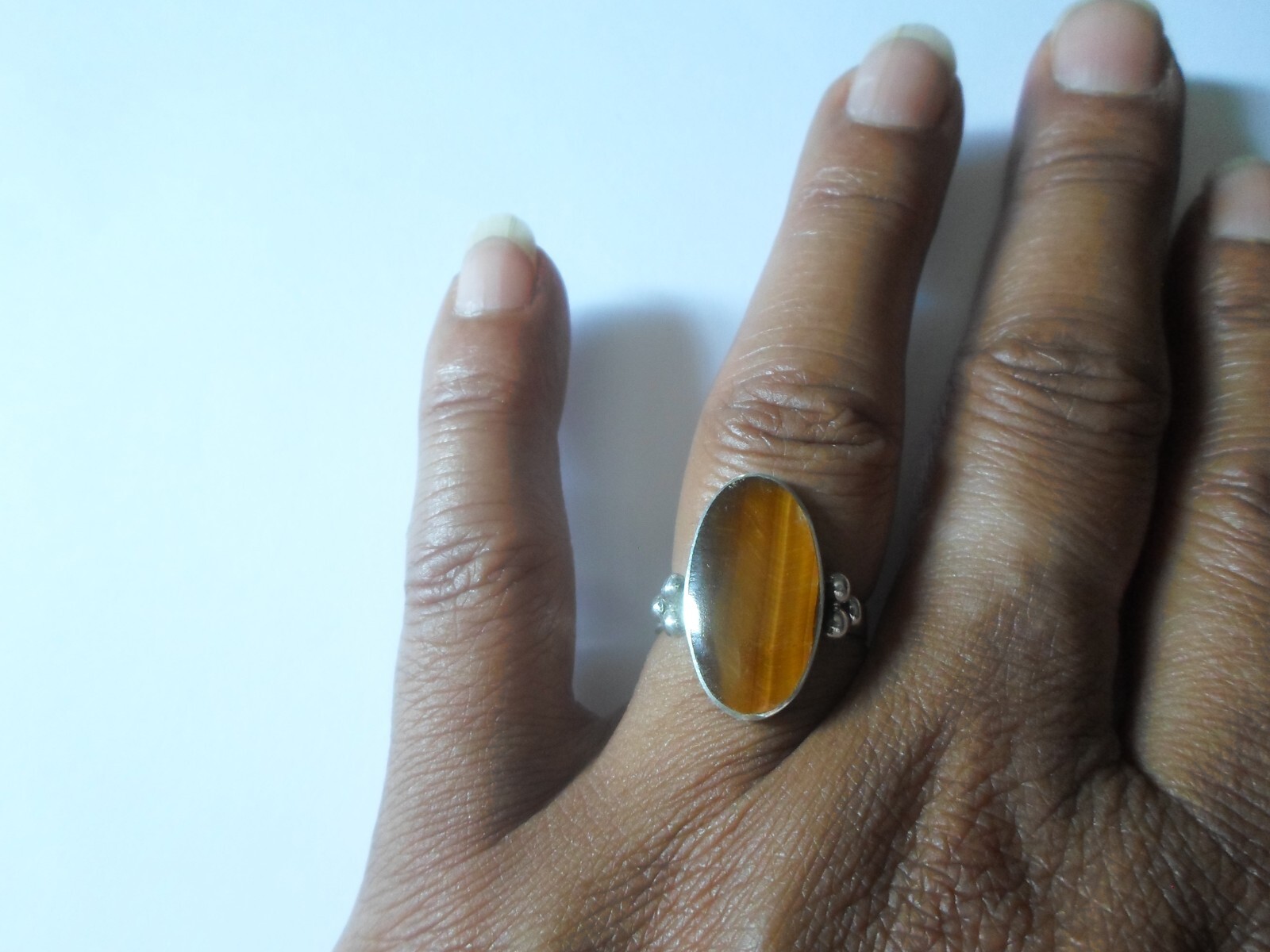 solid silver ring, tiger eye cabochon, size 54 - image 2