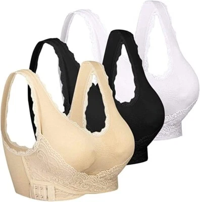 3 -iClosam Women Sports Bra Front Cross Side Buckle Yoga V-Neck Lace Bralette XL