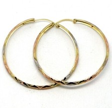 14k Tri-Color Diamond Cuts Hoop Earrings