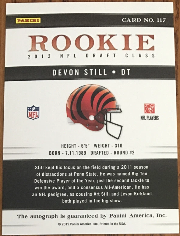 2012 Elite Turn Of The Century Autographs Devon Still #117 #’d 199/399 - Image 2 of 2