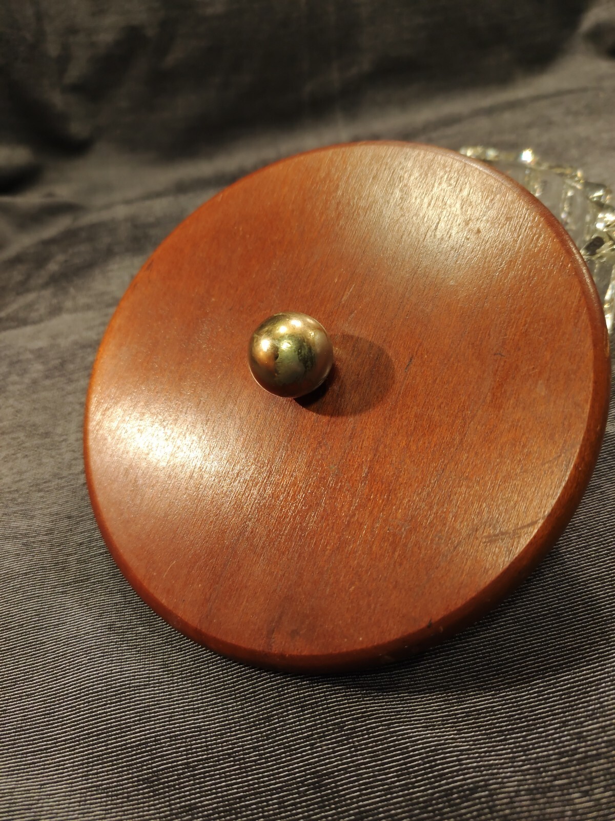 MCM Candy Dish Large Lead Crystal Heavy Wood Lid Brass Knob Stunning Centerpiece