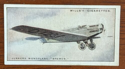 1930 Wills Speed Cigarette Card # 8 Junkers Monoplane. - Picture 1 of 2