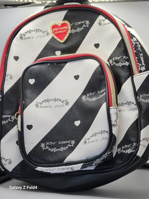 betsey johnson stripe hype mini backpack Betsy Johnson Black/White Stripe Leather Mini Backpack used