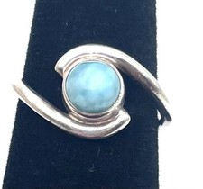 Sterling silver 925 Larimar beautiful ring twist wave design size 6