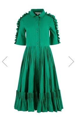 TRELISE COOPER Pleat Street Emerald Green Cotton Midi Dress 12 Spring 2023 NWT