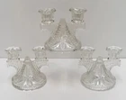Vintage Federal Glass Company Set of 3 Wigwam Double Pillar Candlestick Holders