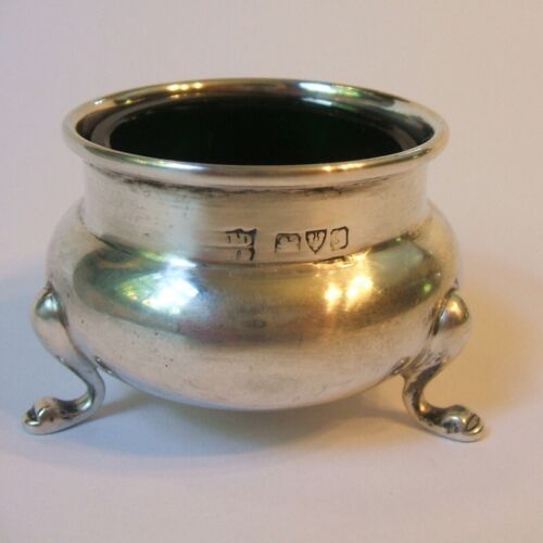 John William Deakin Chester England Sterling Silver Open Salt Dip Green Liner - Picture 2 of 8