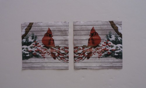 Fabric Cotton 2 Squares - Cardinal and Red Berry Bushes - Wall Background - Picture 2 of 3