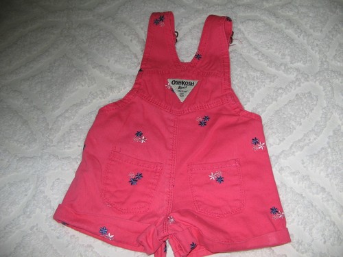 OshKosh B'Gosh Vestbak Shorts Embroidered Overalls Baby Girls Size 3 Mn Orange - Picture 3 of 11