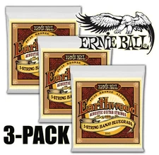 Ernie Ball 2063 Earthwood 5-String Banjo Loop End 80/20 Bronze 9-20 3-Packs
