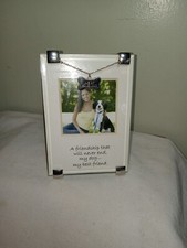 Best Friend Glass Picture Frame Dog 5" X 3.5" Silver Tone Detail Bone Charm