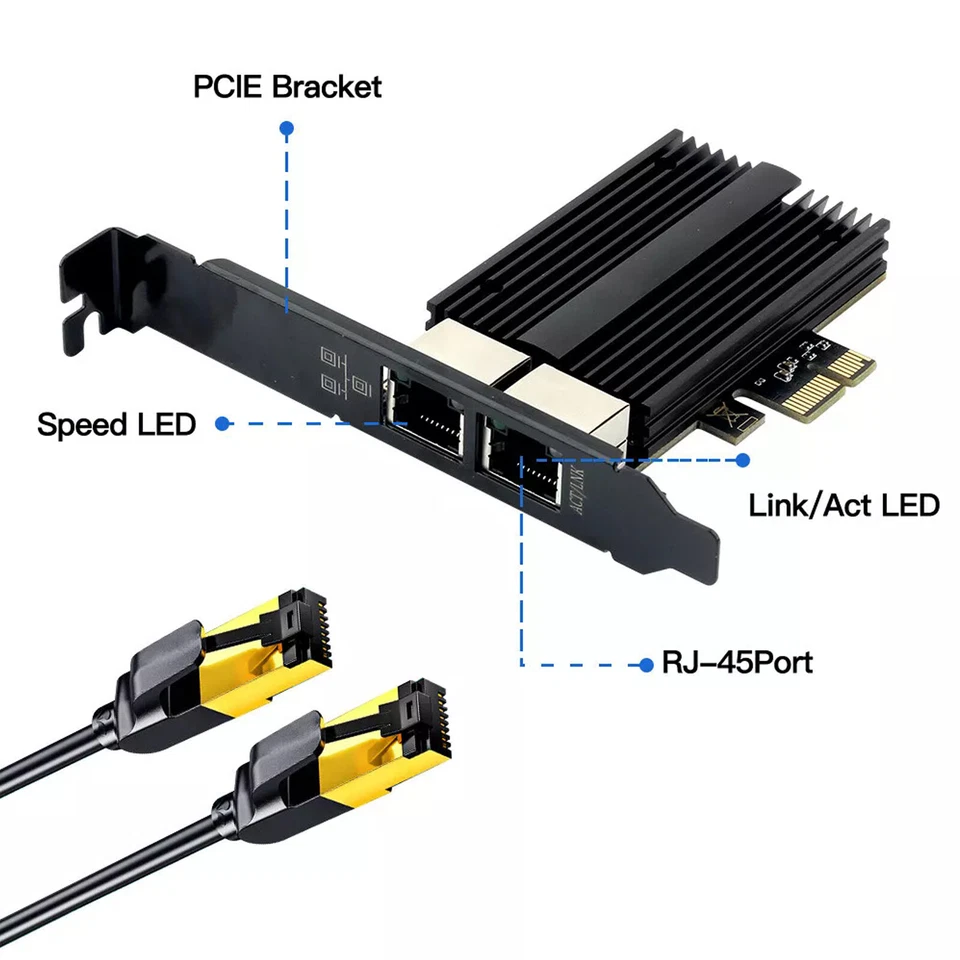 2 Port RJ45 LAN NIC Gaming Card 2.5G Gigabit Network Card Intel I226 PCI-EX1. - Image 4 of 4