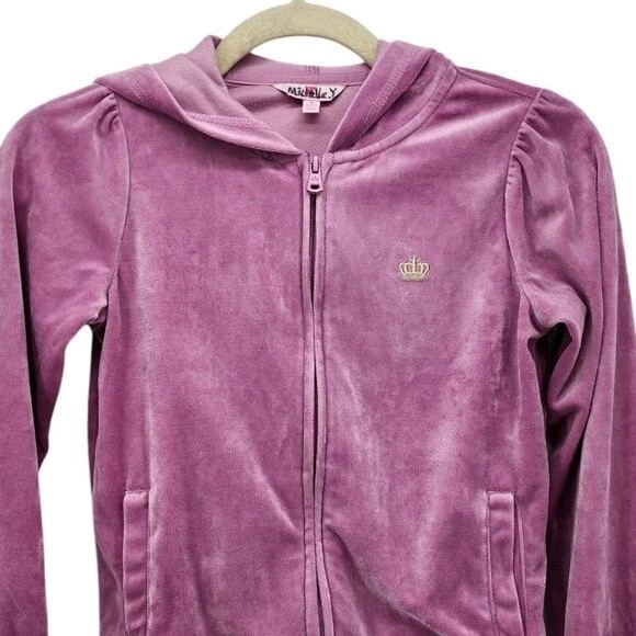 Juicy by Juicy Couture Terciopelo Púrpura Cremallera Sudadera con Capucha Chaqueta de Pista Niñas Pequeña Foto 2 de 4