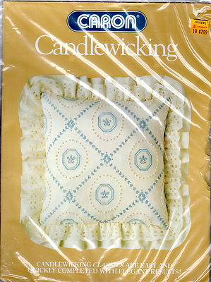 1984 SEALED Caron Candlewicking Kit # 6030 ''French Tile Pillow'' 14''x14'' w/Ruffle