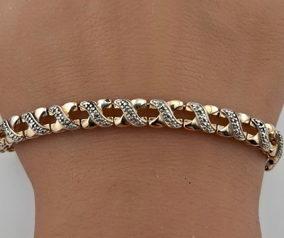 Ross Simons Sterlingsilber Vermeil X Gliederarmband 5,4 mm breit 11,2 g 7,5 Zoll
