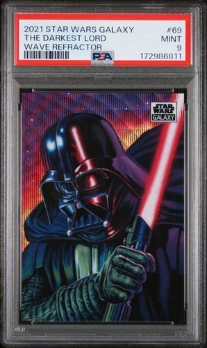 2021 TOPPS STAR WARS GALAXY 69 THE DARKEST LORD WAVE REFRACTOR /99 VADER PSA 9