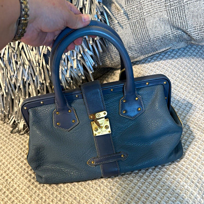 Louis Vuitton Monogram Satchel Top Handle Zip Clasp Pockets Blue Gold Cert
