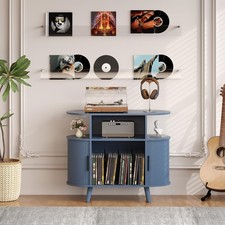 Record Player Stand w/Vinyl Storage Charging Station Media Console Table Cabinet
