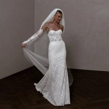 Sweetheart See Through Lace Wedding Dress Backless Zipper Mermaid Bride Gowns