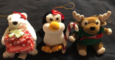 VTG Coca-Cola Plush Polar Bear Moose 3 Advertising Holiday 1999 Hanging Ornament
