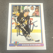 Bowman 1991-92 Kevin Stevens #92 Pittsburgh Penguins Hard Signed Autograph