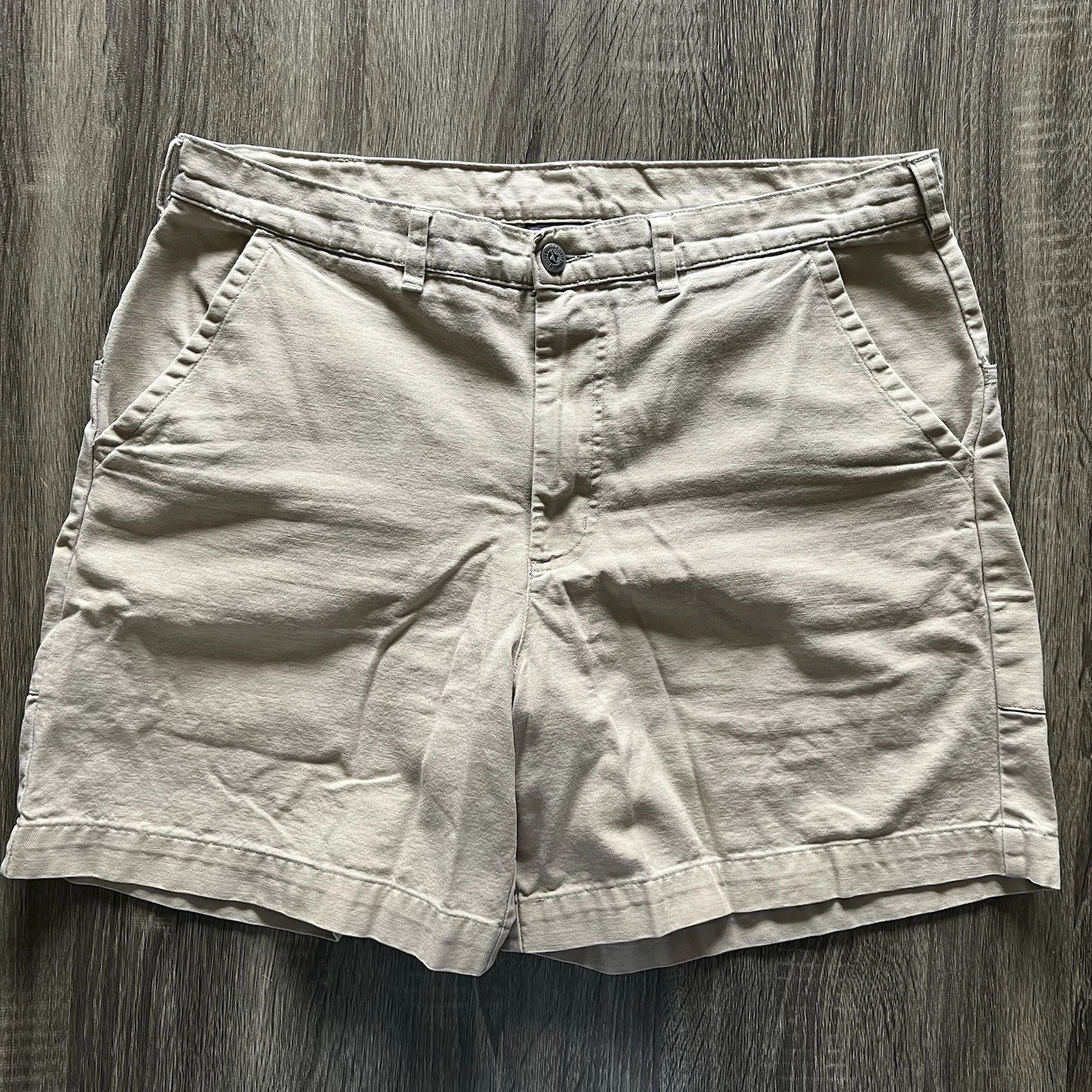 Vintage Patagonia Mens Shorts 36 Khaki Canvas Hiking Organic Cotton Stand Up