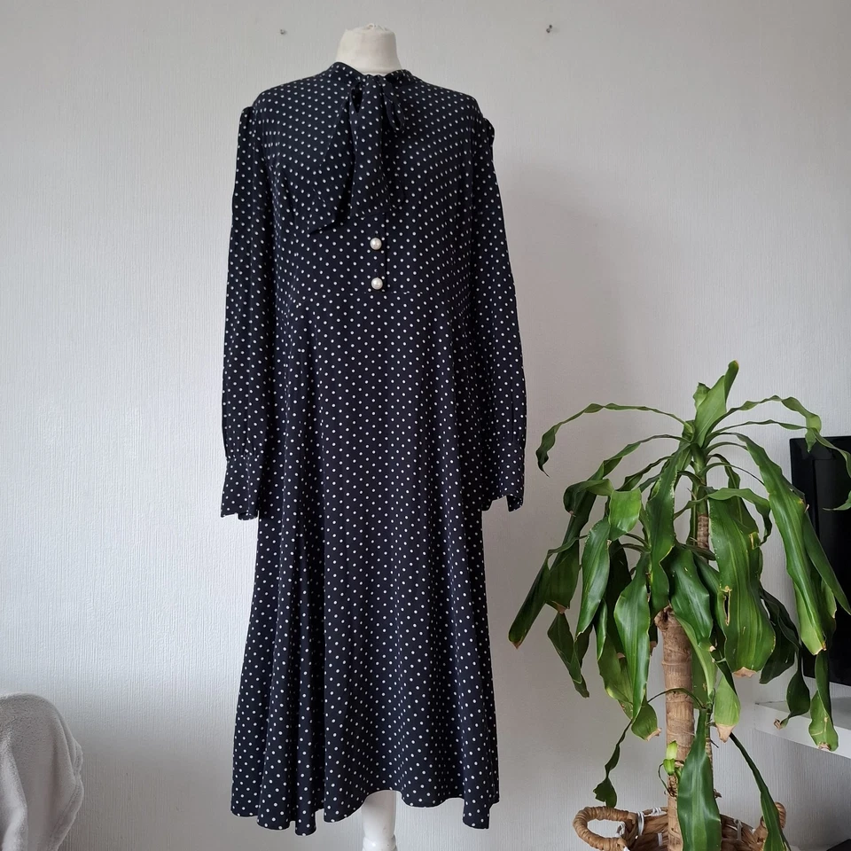 LK Bennett Polka Dot Mortimer Dress ASO Kate Silk Navy Blue Neck Tie UK 18 - Image 3 of 4