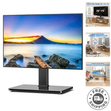 Sturdy Black Swivel TV Stand with Tempered Glass Base for TVs up to 75 Inches