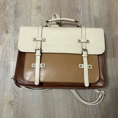 ECOSUSI Two-Tone Brown/Beige Large Satchel Top Handle, Buckle, Detach Strap