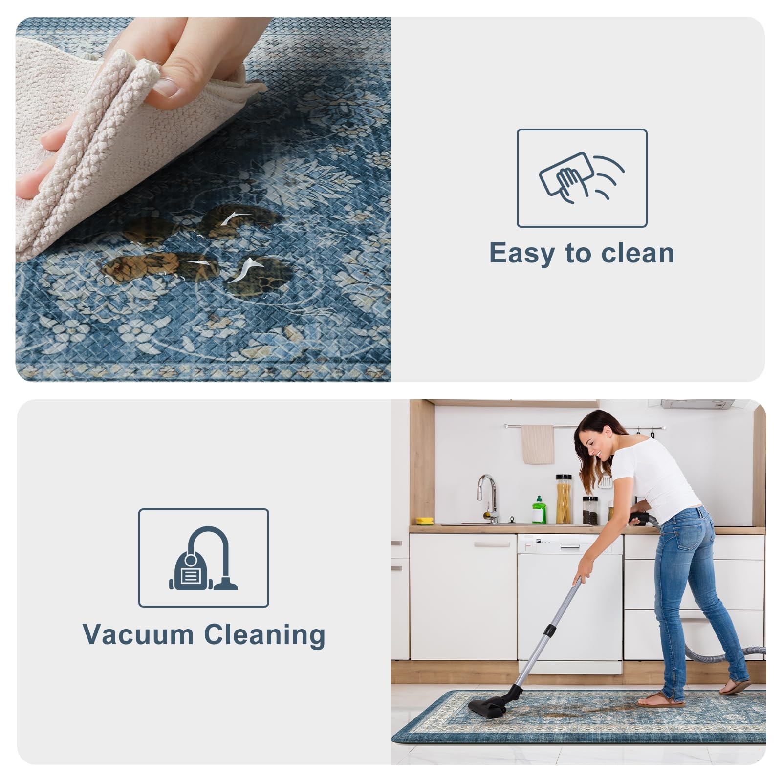 Anti Fatigue Kitchen Mats 17.3" x 47"+17.3" x 29", Boho Blue Kitchen Rugs Set...