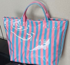 Pink Blue Striped Vinyl Tote Bag Large Beach Shopping Bag FREE SHIPPING!