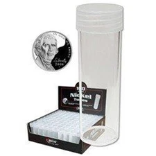 10 BCW Round Clear Plastic Nickel Coin Tubes with Screw on Caps