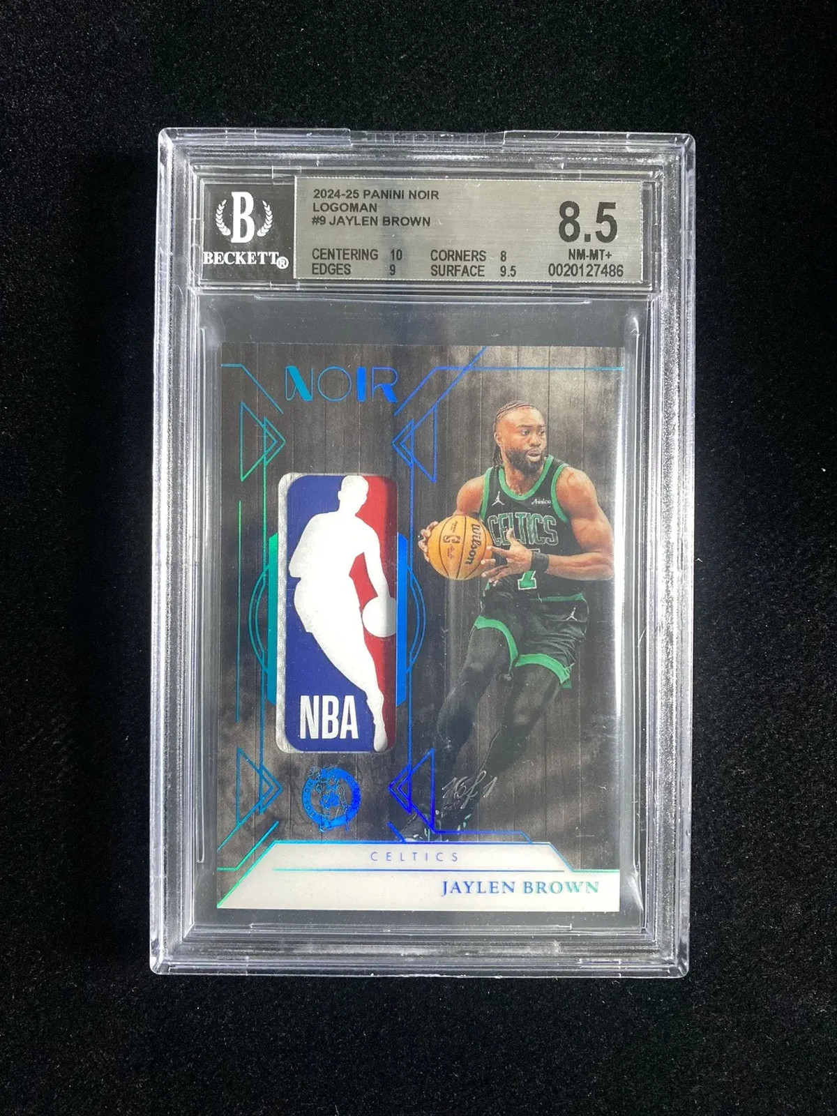 2024-25 Panini Noir Logoman GU Jaylen Brown #LM-JAY Platinum 1/1 BGS 8.5 HJ52