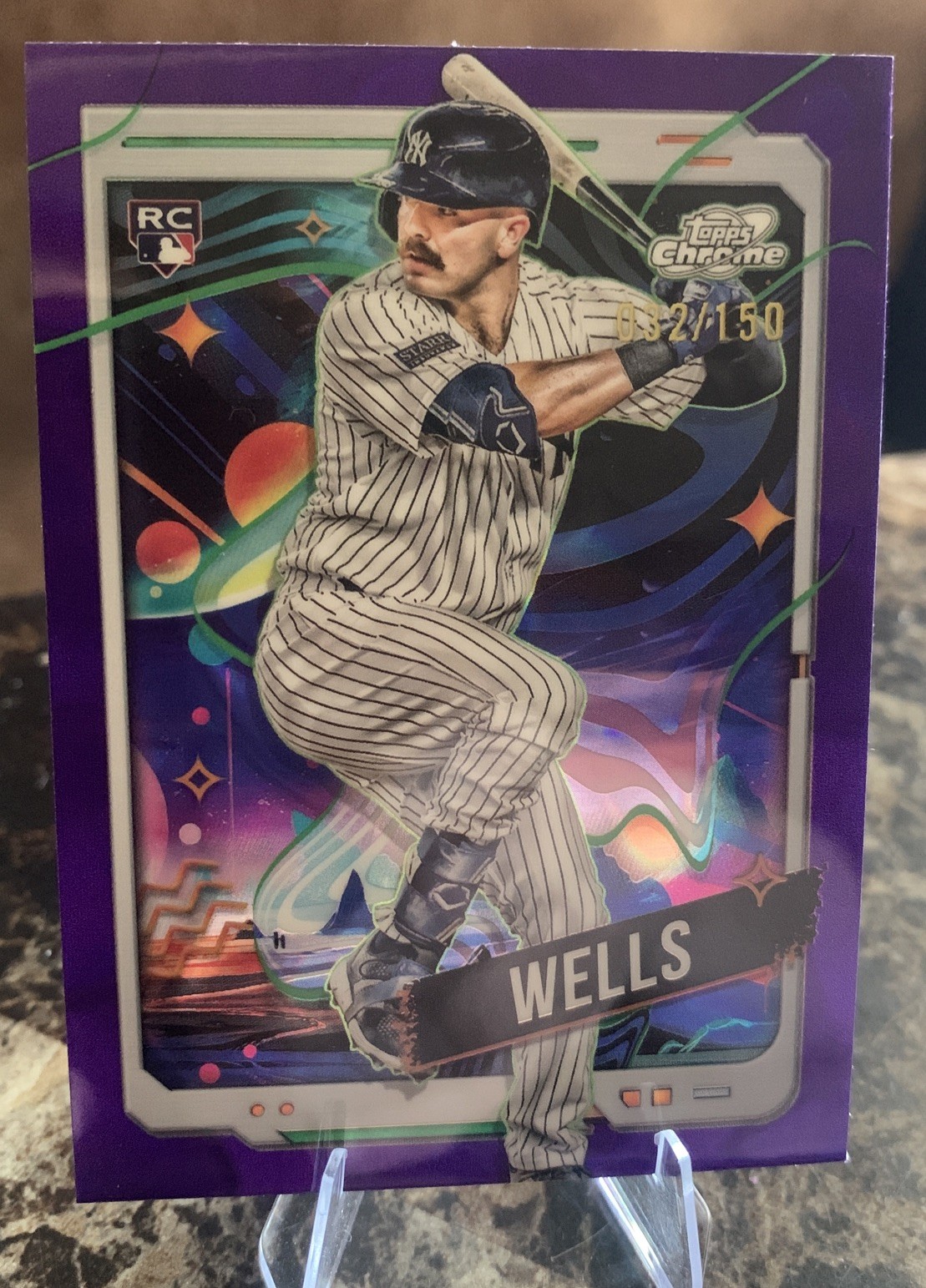 2024 Topps Cosmic Chrome - Austin Wells #88 Purple Nebula Refractor /150 (RC)