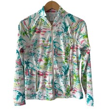 Sigrid Olsen Golf  Tennis Tropical Palm Print Full Zip Jacket White Pink M