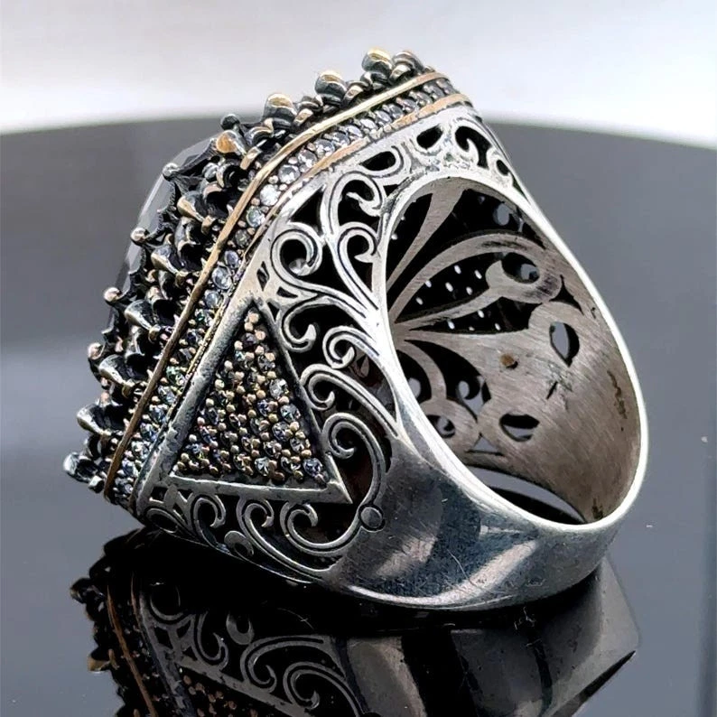 Мужское серебряное большое черное квадратное уникальное мужское большое кольцо ручной работы с ониксом - Изображение 4 из 4