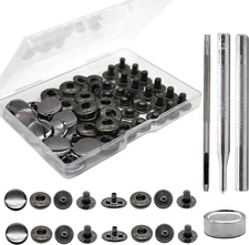12 Set Leather Snap Fasteners Kit, 15Mm Metal Snap Buttons Kit Press Studs with 