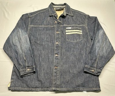 Vintage Roca Wear Denim Jacket Mens XL Blue Dark Wash Button Front Y2K