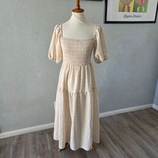 SHEIN Cream Checkered Midi Dress Medium 6