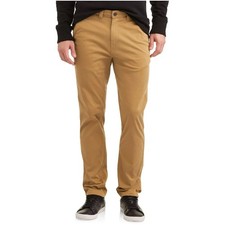 George Mens Slim Fit Chino Pants Brown 40x30 Flat Front Casual Everyday