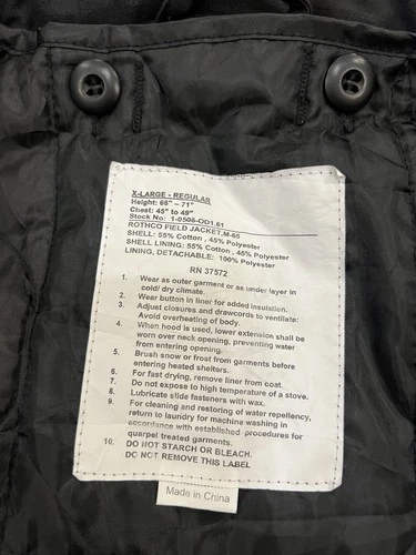 Rothco M-65 Field Jacket Mens XL Black Military Hooded Quilted Liner EXCELLENT image 13