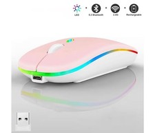 LED Wireless Mouse, Slim Silent Dual-Mode BT Rechargable 7-Color PC MacBook Pink