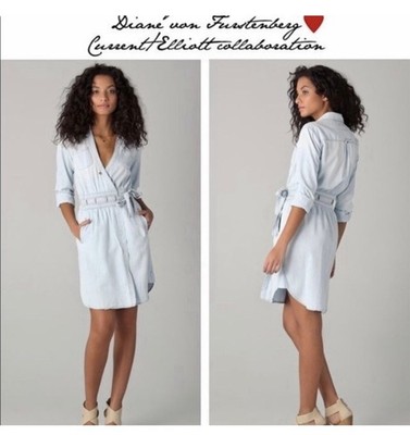 DVF & Current Elliott 6 Collab Dress Women s Light Distressed Denim Wrap Dress