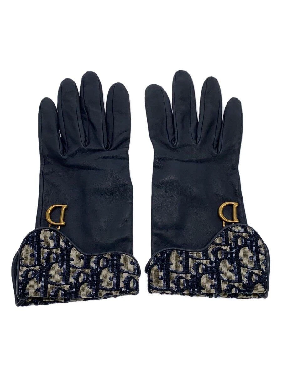 Gants Christian Dior gant selle cuir bleu marine motif complet femme occasion