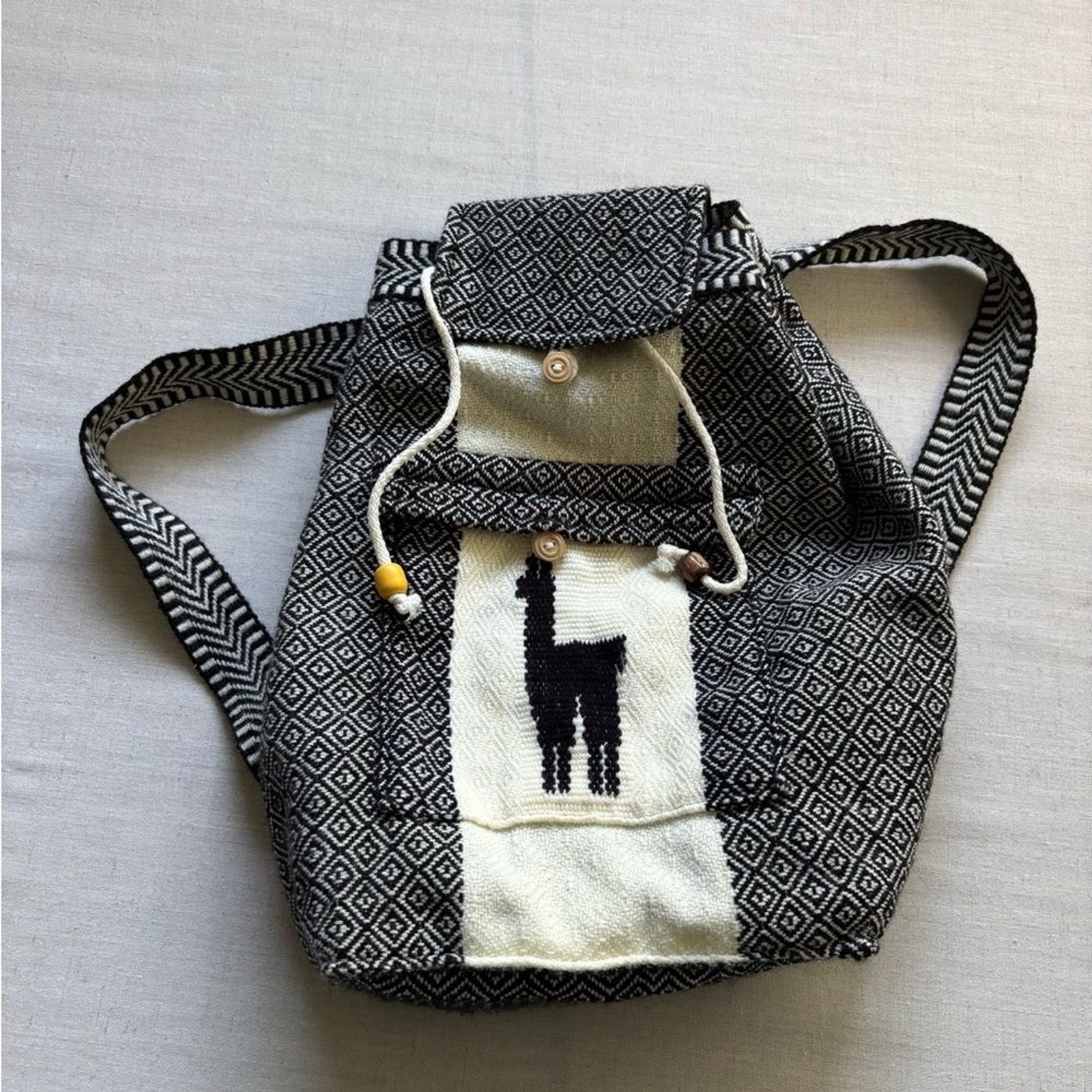 Peruvian Wool Handmade Alpaca Backpack Black White - image 5