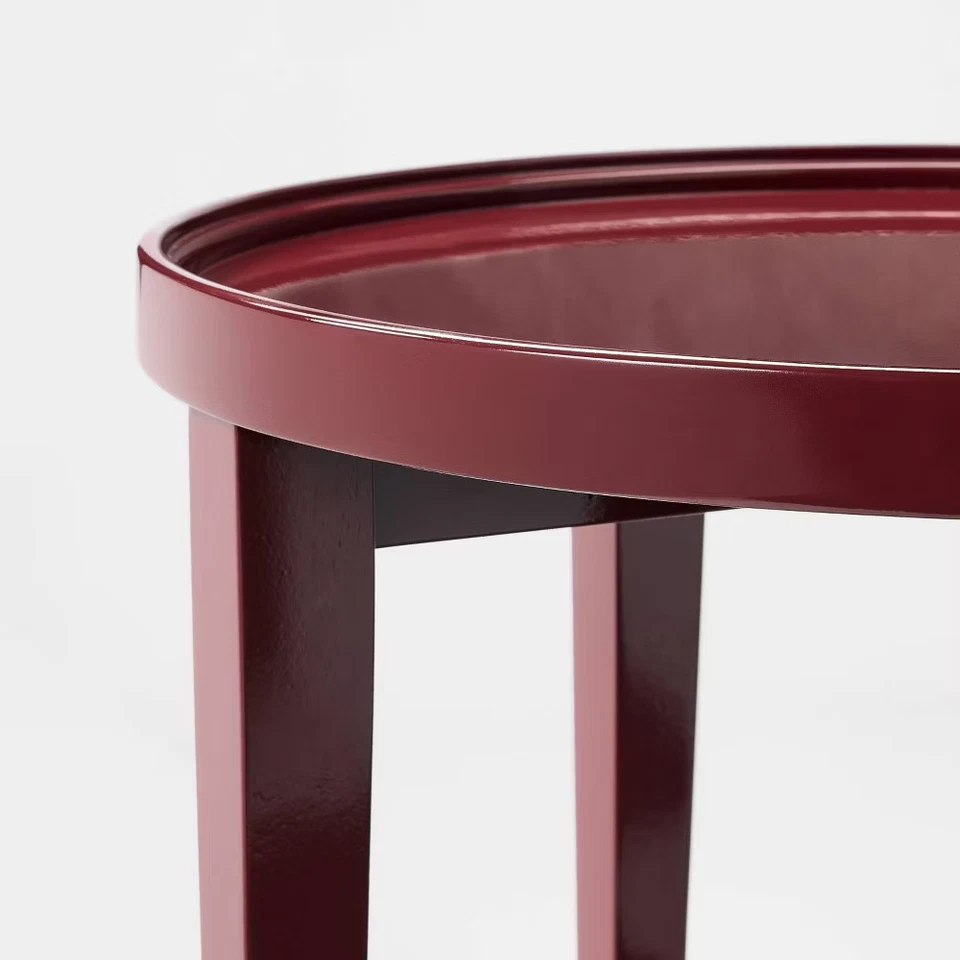 Mesa de acento madera redonda acabado lacado rojo oscuro (KD) - Umbral diseñado Foto 4 de 4